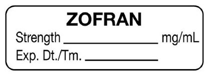 Picture of Drug Label UAL™ Anesthesia Label Zofran Strength_mg/mL Exp Dt Tm_ White 1/2 X 1-1/2 InchULAL057