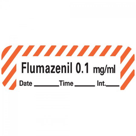 Picture of Drug Label PDC® Anesthesia Label Flumazenil 0.1 mg/mL Date_Time_Int Red / White 1/2 X 1-1/2 InchLANS-18D01