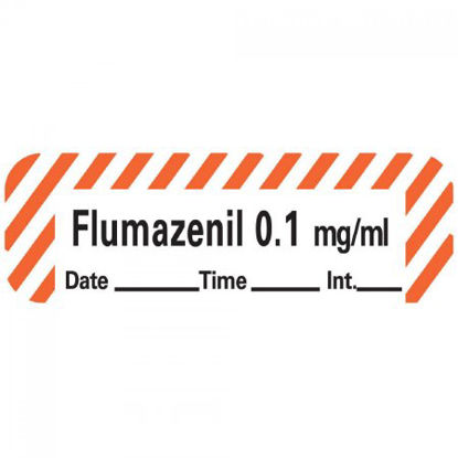 Picture of Drug Label PDC® Anesthesia Label Flumazenil 0.1 mg/mL Date_Time_Int Red / White 1/2 X 1-1/2 InchLANS-18D01
