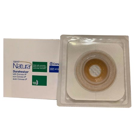 Picture of Ostomy Barrier Sur-Fit Natura® Pre-Cut, Extended Wear Durahesive® White Tape 45 mm Flange SUR-FIT Natura® System Hydrocolloid 7/8 Inch Opening 4-1/2 X 4-1/2 Inch413180
