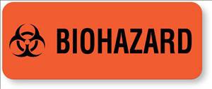 Picture of Pre-Printed Label UAL™ Warning Label Orange Paper Biohazard Black Biohazard 5/16 X 1-1/4 InchULBH101