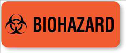 Picture of Pre-Printed Label UAL™ Warning Label Orange Paper Biohazard Black Biohazard 5/16 X 1-1/4 InchULBH101