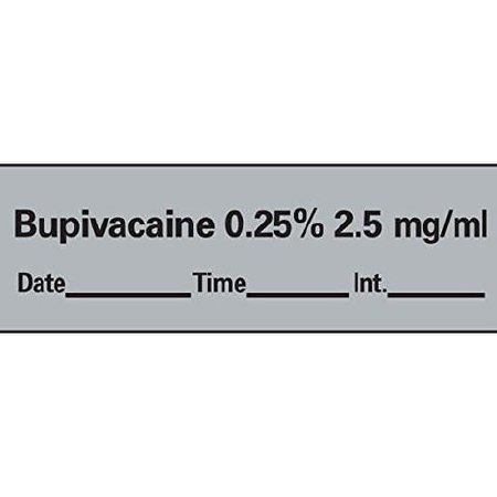 Picture of Drug Label PDC® Anesthesia Label Bupivacaine 0.25% 2.5 mg/mL Date_Time_Int_ Gray 1/2 X 1-1/2 InchLAN-42D25