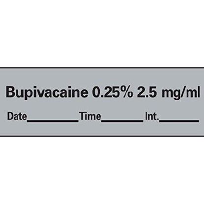 Picture of Drug Label PDC® Anesthesia Label Bupivacaine 0.25% 2.5 mg/mL Date_Time_Int_ Gray 1/2 X 1-1/2 InchLAN-42D25