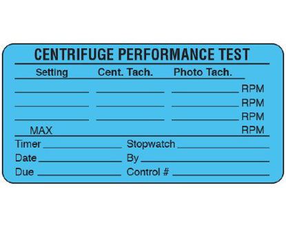 Picture of Pre-Printed Label Shamrock Laboratory Use Blue Litho Paper CENTRIFUGE PERFORMANCE TEST / Setting Cent. Tech. Photo Tech. … Black Lab / Specimen 1-1/2 X 3 InchUPCR-9101