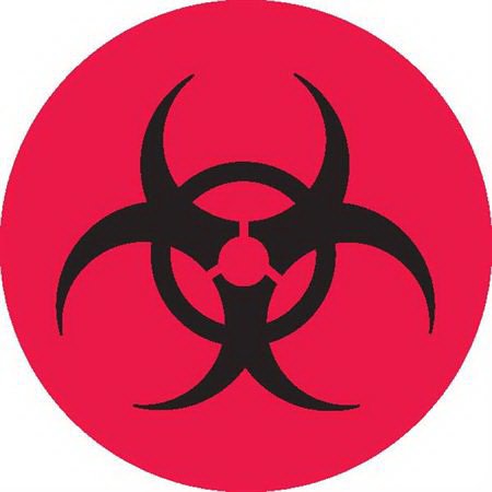 Picture of Pre-Printed Label Warning Label Red Paper Biohazard / Symbol Black Biohazard 3/4 Inch8044
