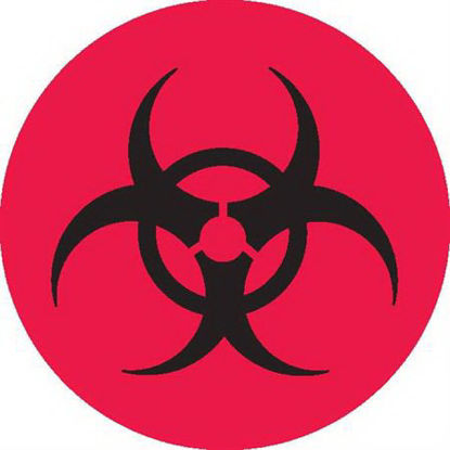 Picture of Pre-Printed Label Warning Label Red Paper Biohazard / Symbol Black Biohazard 3/4 Inch8044
