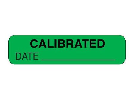 Picture of Pre-Printed Label Advisory Label Green CALIBRATED / DATE _____ Black Quality Control Label 5/16 X 1-1/4 InchUPCR-1306