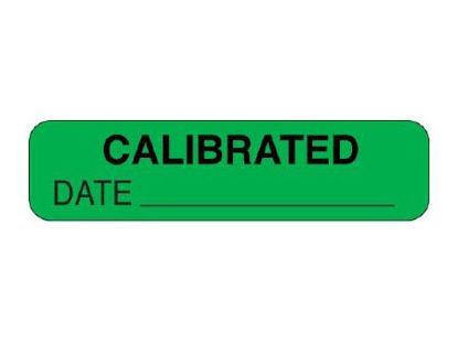 Picture of Pre-Printed Label Advisory Label Green CALIBRATED / DATE _____ Black Quality Control Label 5/16 X 1-1/4 InchUPCR-1306