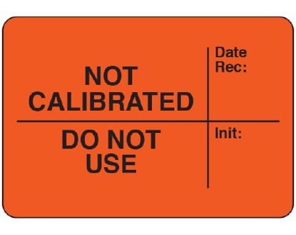 Picture of Pre-Printed Label Shamrock Advisory Label Red Paper NOT CALIBRATED Date Rec: / DO NOT USE Init: Black Quality Control Label 1-1/2 X 3 InchUPCR-9200