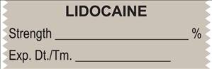 Picture of Drug Label UAL™ Anesthesia Label Tape Lidocaine Strength_% Exp dt Tm_ Gray 1/2 X 1-1/2 InchULTJ121
