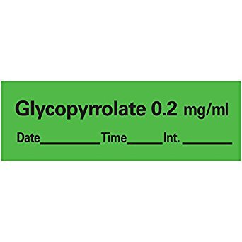Picture of Drug Label Anesthesia Label Tape Glycopyrrolate 0.2 mg/mL Date_Time_Int_ Green 1/2 X 1-1/2 InchAN-9D02