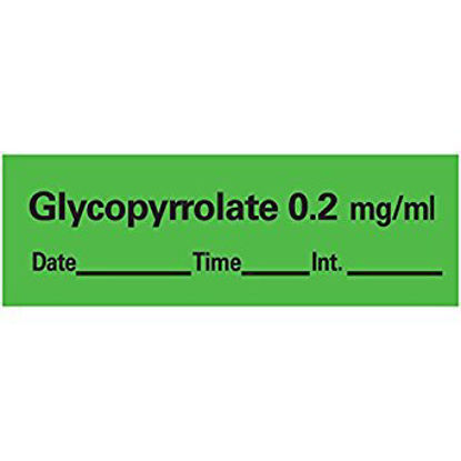 Picture of Drug Label Anesthesia Label Tape Glycopyrrolate 0.2 mg/mL Date_Time_Int_ Green 1/2 X 1-1/2 InchAN-9D02