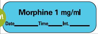 Picture of Drug Label PDC® Anesthesia Label Morphine 1mg/mL Date_Time_Int Blue 1/2 X 1-1/2 InchLAN-13D1
