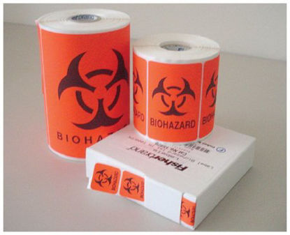 Picture of Pre-Printed Label Fisherbrand™ Warning Label Orange Paper BIOHAZARD Black Biohazard 5 X 5 Inch15928