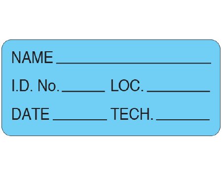 Picture of Pre-Printed / Write On Label Shamrock Communication Fill In Blue Matte Coldstick NAME _____ / I.D. No. _____ LOC. _____ / DATE _____ TECH. _____ Black Patient Information 1 X 2-1/4 InchUPCR-6075