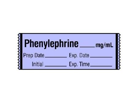 Picture of Drug Label Shamrock Anesthesia Label Phenylephrine_mg/mL Prep Date_Exp Date_Initial_Exp Date Violet 1/2 X 1 InchSA-283-EXP