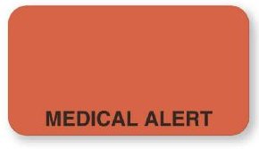Picture of Pre-Printed Label UAL™ Warning Label Fluorescent Red Paper Medical Alert Black Alert Label 7/8 X 1-5/8 InchULMC218