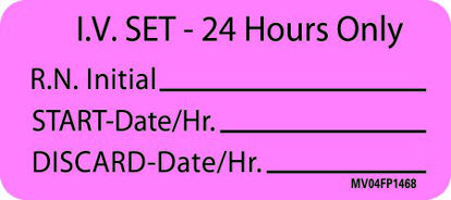 Picture of Pre-Printed Label MedVision® Instructional Label Pink Paper IV Set - 24 Hours Only RN Int_ Black Syringe Label 1 X 2-1/4 InchMV04FP1468