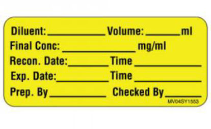 Picture of Drug Label MedVision® Anesthesia Label Diluent: _Volume:_mL Final Conc:_mg/Ml Yellow 1 X 2-1/4 InchMV04SY1553