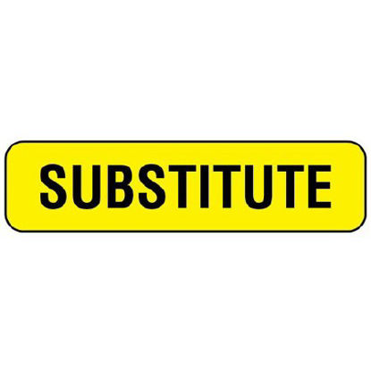 Picture of Pre-Printed Label MedVision® Advisory Label Yellow Paper SUBSTITUTE Black Alert Label 5/16 X 1-1/4 InchMV01SY6213