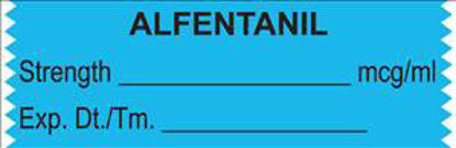 Picture of Drug Label UAL™ Anesthesia Label Alfentanil Strength_mcg/mL Exp Dt Tm_ Light Blue 1/2 X 1-1/2 InchULTA072