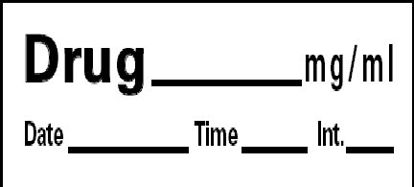 Picture of Pre-Printed Label Barkley® Anesthesia Label White Paper Drug_mg/mL Date_Time_Int_ Black Syringe Label 1/2 X 1-1/2 InchLAN-14