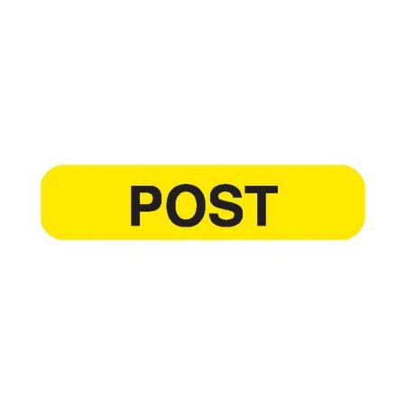 Picture of Pre-Printed Label Auxiliary Label Yellow Paper POST Black 0.375 X 1.625 Inch6762
