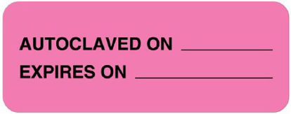 Picture of Pre-Printed Label UAL™ Auxiliary Label Pink Paper AUTOCLAVED ON ______ / EXPIRES ON ______ Black Quality Control Label 7/8 X 2-1/4 InchULSD126