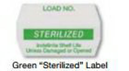 Picture of Pre-Printed Label Advisory Label Green Paper LOAD NO./STERILIZED/Indefinite Shelf Life/Unless Damaged or Opened Black Sterilization Label 2-1/2 X 8-1/2 InchSRL-012-G