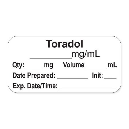 Picture of Drug Label PDC® Anesthesia Label Toradol _mg/mL Qty:_mg Volume_mL White 3/4 X 1-1/2 InchLAN-2-201