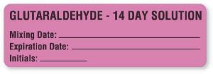Picture of Drug Label UAL™ Anesthesia Label Glutaraldehyde Mixing Date_Exp Date_Int_ Fluorescent Pink 1-1/4 X 4 InchULCS316