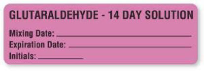 Picture of Drug Label UAL™ Anesthesia Label Glutaraldehyde Mixing Date_Exp Date_Int_ Fluorescent Pink 1-1/4 X 4 InchULCS316