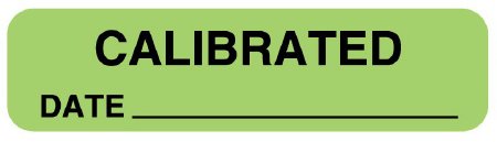 Picture of Pre-Printed Label Communication Fill In Light Green Paper CALIBRATED DATE_____ Quality Control Label 5/16 X 1-1/4 InchULBE117