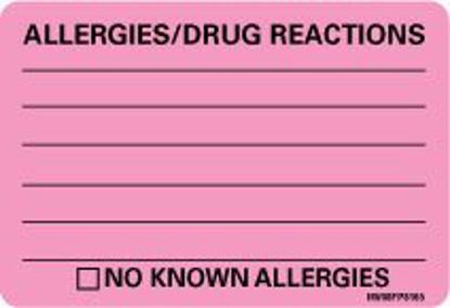 Picture of Pre-Printed Label Barkley® Allergy Alert Pink Allergies/Drug Reactions Black Alert Label 2 X 2-15/16 InchMV08FP8165