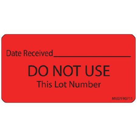 Picture of Pre-Printed / Write On Label MedVision® Communication Fill In Red Paper DATE RECEIVED_______/DO NOT USE This Lot Number Black Quality Control Label 1-1/2 X 2-15/16 InchMV07FR0711