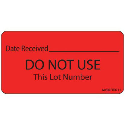 Picture of Pre-Printed / Write On Label MedVision® Communication Fill In Red Paper DATE RECEIVED_______/DO NOT USE This Lot Number Black Quality Control Label 1-1/2 X 2-15/16 InchMV07FR0711