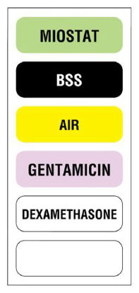 Picture of Pre-Printed Label UAL™ Anesthesia Label Multicolored Flexible Paper Miostat Bss Air Gentamicin Dexamethasone Black / White Medication Name 1/2 X 1-1/2 InchULAM894