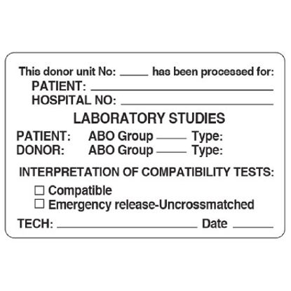 Picture of Pre-Printed Label Laboratory Use White Matte Coldstick Patient ________ Hospital No:__ Black Lab / Specimen 2 X 3 InchUPCR-9409