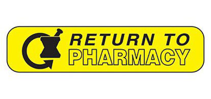 Picture of Pre-Printed Label Indeed Auxiliary Label Yellow Paper Return To Pharmacy Black Safety and Instructional 3/8 X 1-5/8 Inch2051