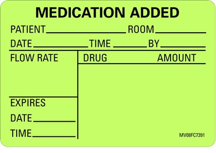 Picture of Pre-Printed Label Barkley® Anesthesia Label Green Paper Medication Added Black Medication Instruction 2 X 2-15/16 InchMV08FC7391