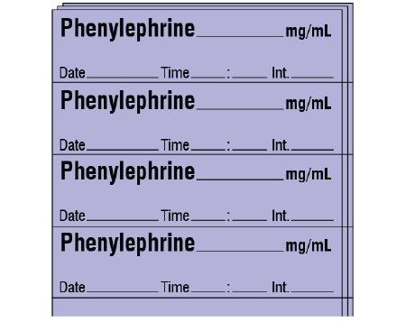 Picture of Drug Label Shamrock Anesthesia Label Phenylephrine_mg/mL Date_Time_Int._ Violet 1/2 X 1 InchSA-283-DTI-PK