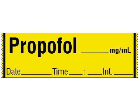 Picture of Drug Label Shamrock Anesthesia Label PROPOFOL _____ mg / mL / Date _____ Time _____ Int. _____ Yellow 1/2 X 1 InchSA-205-DTI