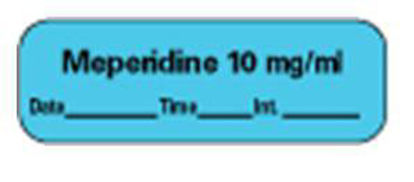 Picture of Drug Label PDC® Anesthesia Label Meperidine 10mg/mL Date_Time_Int Blue 1/2 X 1-1/2 InchLAN-12D10