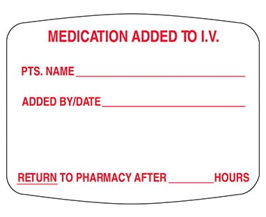 Picture of Pre-Printed Label Indeed Anesthesia Label White Paper MEDICATION ADDED / NAME____ / Added Date_ Red Medication Instruction 2 X 2-3/8 Inch2403