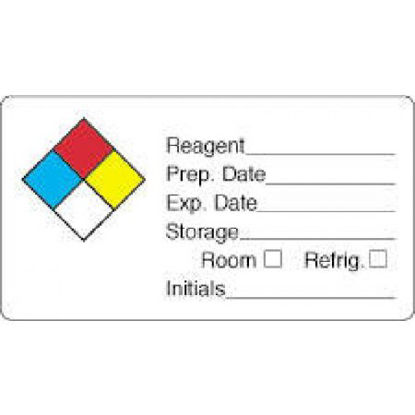 Picture of Pre-Printed Label PDC® Laboratory Use Multicolored Paper Reagent _____ / Prep Date ______ / Exp Date _______ Storage ______ Room, Refrig / Initials ____ Black Lab / Specimen 1-5/8 X 3 InchLFWHG02