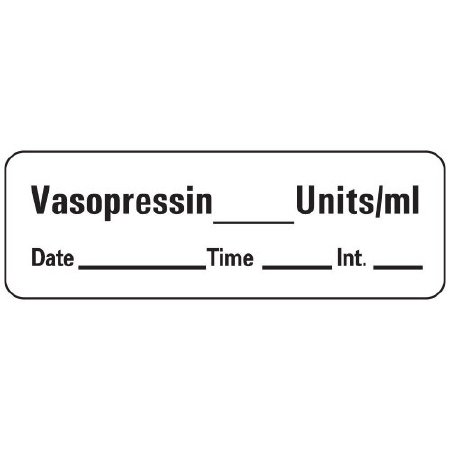 Picture of Drug Label PDC® Anesthesia Label Vasopressin_Units/mL Date_Time_Int_ White 1/2 X 1-1/2 InchLAN-216