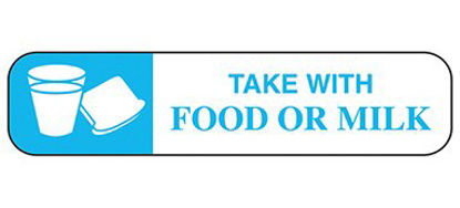 Picture of Pre-Printed Label Indeed Auxiliary Label White Paper Take with Food or Milk Blue Safety and Instructional 3/8 X 1-5/8 Inch2112