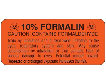 Picture of Pre-Printed Label Shamrock Warning Label Orange 10% FORMALIN Black Biohazard 1 x 2-1/4 InchUPCR-6046