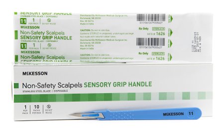 Picture of Scalpel McKesson No. 11 Stainless Steel / Plastic Sensory Grip Handle Sterile Disposable1626